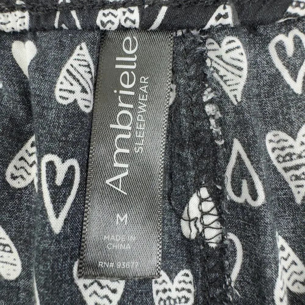 Ambrielle 100% Rayon Ultra Lightweight Heart Print Pajama Bottoms Women's Size M